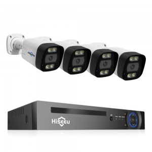 Hiseeu 8CH PoE Security CCTV Camera System Set Colorful Night Vision 2  way Audio APP Remote Monitoring H 265 AI Face Detection IP66 Waterproof Outdoors IP Camera NVR Set