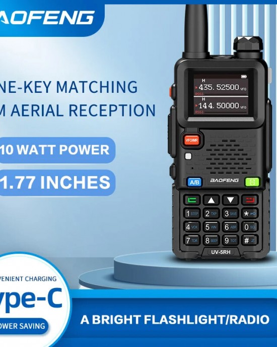 Baofeng BF  UV5RH 10W Walkie Talkie UV Dual Band Long Range AM FM Two Way Radio with Flashlight Amateur Transceiver