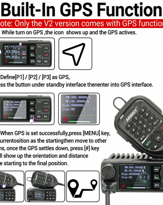 ABBREE AR  2520 25W Walkie Talkie AM Full Band Mobie Radio 108  520MHz 999 Channels Amateur GPS Radio Car Radio Station with Hand Mic