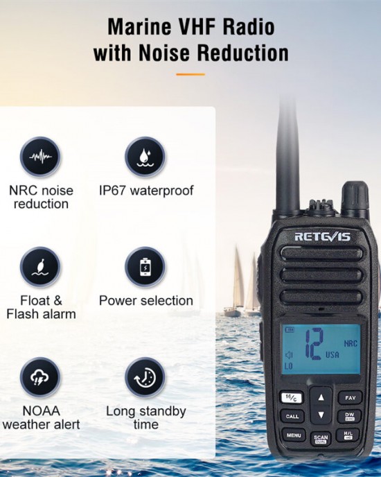 RETEVIS RM21 5W VHF Marine Walkie Talkie IP67 Waterproof NRC Noise Reduction Two  way Radio Station Handheld Walkie  talkie EU Plug