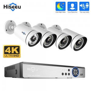 Hiseeu 4K UHD 4CH 8MP PoE Security Camera Kit Color Night Vision Two  way Audio Humanoid Detection Remote APP Viewing Outdoors IP Monitoring Cameras Kit