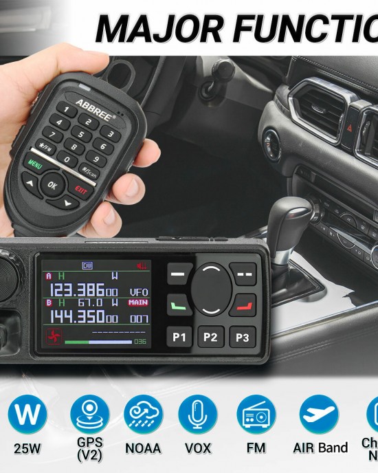 ABBREE AR  2520 25W Walkie Talkie AM Full Band Mobie Radio 108  520MHz 999 Channels Amateur GPS Radio Car Radio Station with Hand Mic