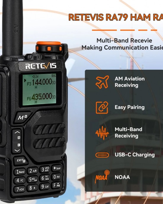 Retevis RA79 5W UV Dual Band Walkie Talkie AM FM Airband Frequency Receiving Multi  Band Receiving USB  C Charging Ham Portable Handheld Two Way Radio