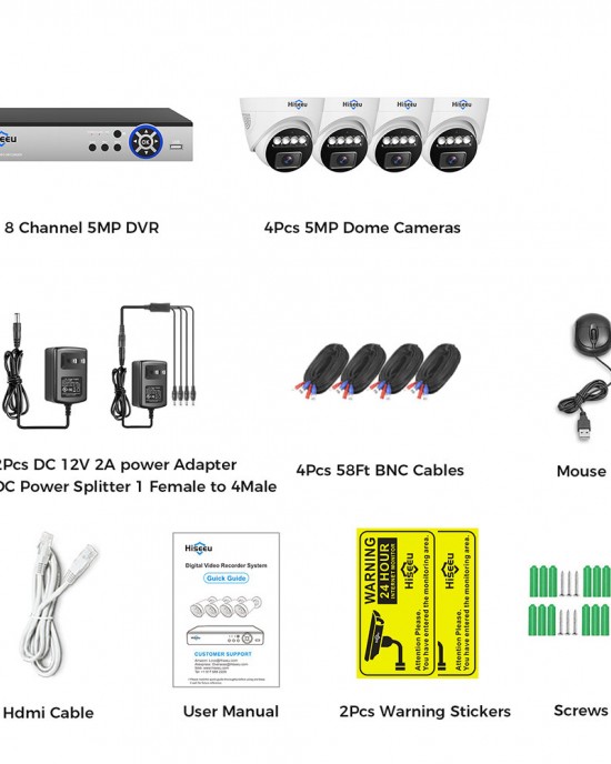 HISEEU AK  4AHC215 4CH 5MP Security Camera System Phone APP Remote Access 60ft Night Vision Motion Alarm for Home CCTV Surveillance