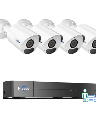 HISEEU 4CH 8MP Outdoor PoE Wired CCTV Kit Dynamic Night Vision Human Detection Professional Video Surveillance for Home Security