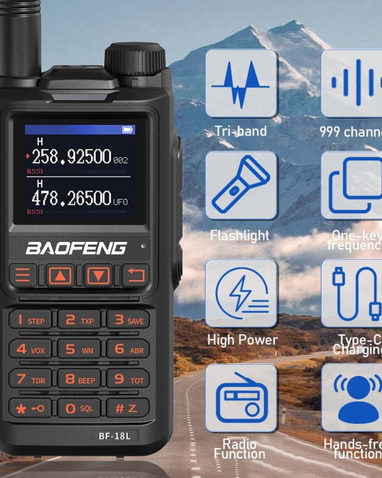 Baofeng BF  18L Tri  Band High Power Walkie Talkie Long Range Type  C Charging UHF VHF Wireless Frequency Ham Two Way Radio